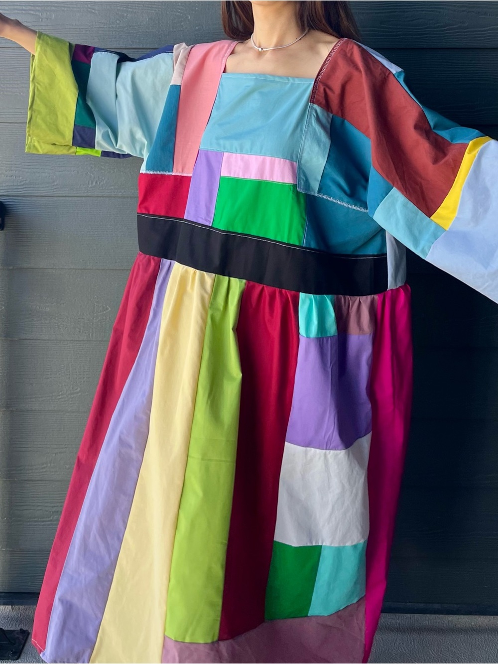 Handmade Quilted Patchwork Colorblock Dress SKU 05033 - Picture 7 of 16